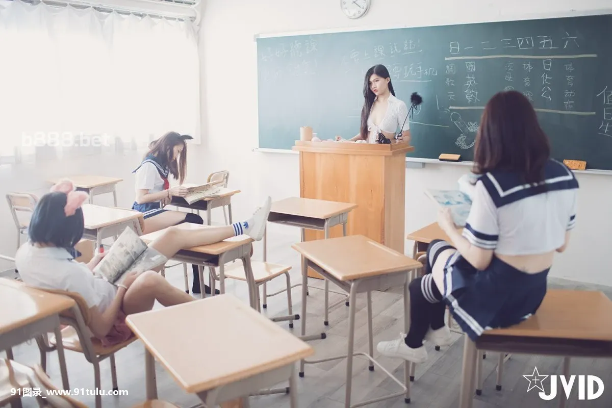 4-Girls-Swinging-in-Classroom-[83P]Girls,Swinging,Classroom,83P