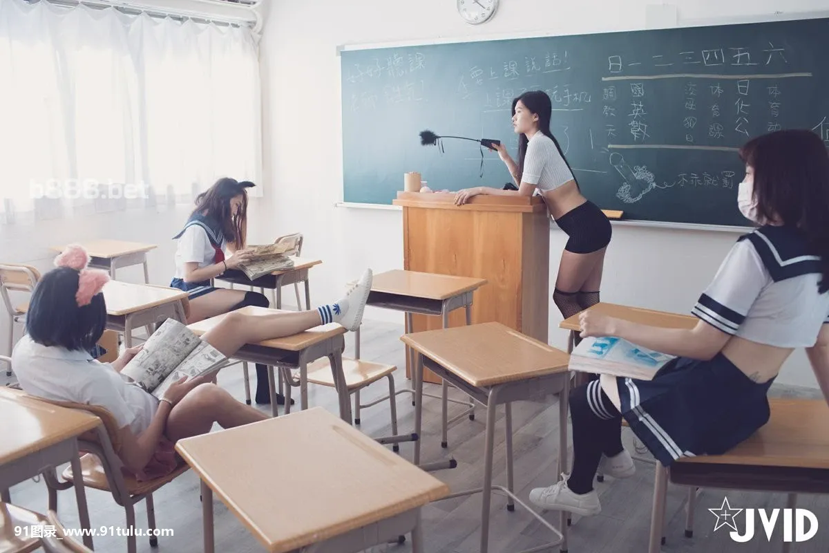 4-Girls-Swinging-in-Classroom-[83P]Girls,Swinging,Classroom,83P